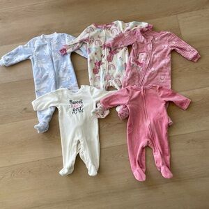 Baby Girls' Footed Pajama Set - Pink, White, Light Blue